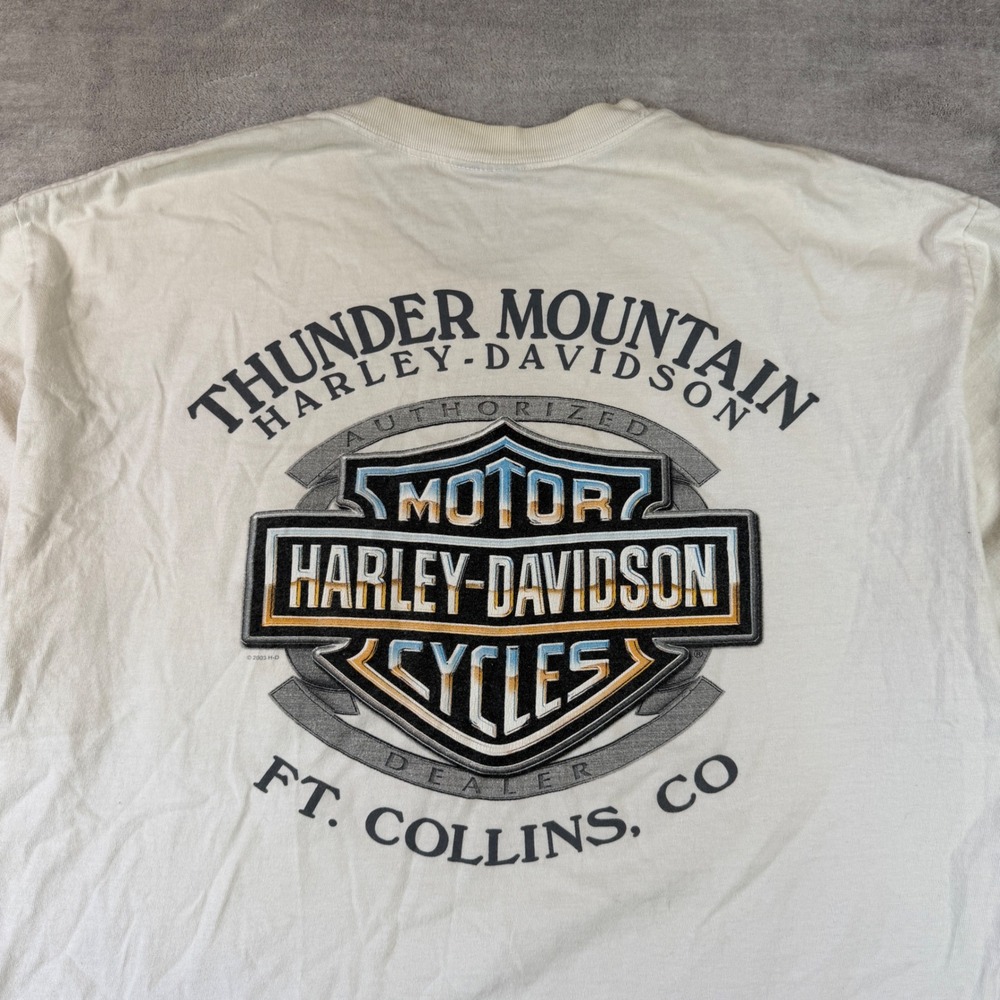 Harley Davidson Shirt Mens XL White Thunder Mountain Pocket Tee Biker Vtg Y2K - Picture 5 of 11